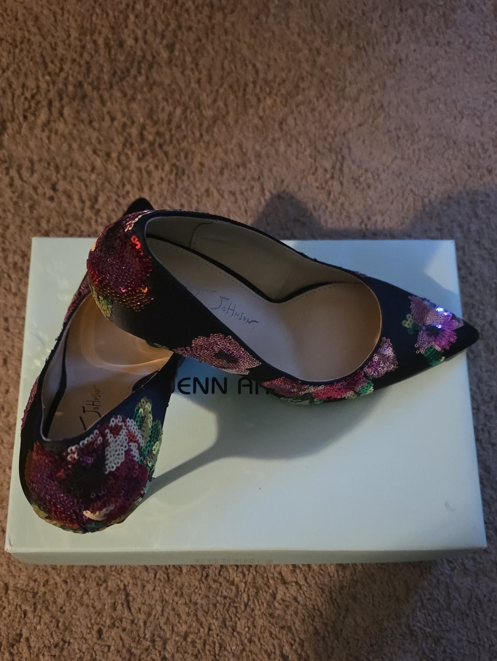 Blue by Betsey Johnson Black Sequin Floral Pointed-Toe Pumps